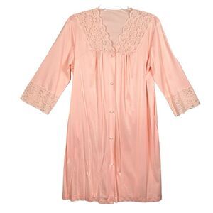 Henson Kickernick Vintage Peach Lacy Nylon Robe Hollywood Glamour 6879 Medium